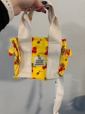 BDG Yellow Cherry Print Mini Tote with Cream Straps